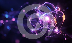 Atomic structure visualization with glowing particles and vibrant colors, representing energy and scientific concepts