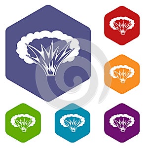 Atomical explosion icons set hexagon