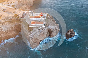 Atop the rugged cliffs of Cabo de São Vicente, Farol do Cabo de São Vicente lighthouse,