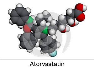 Atorvastatin, statin molecule. It is used for lowering blood cholesterol and for preventing cardiovascular diseases. Molecular