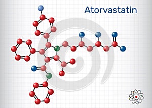 Atorvastatin, statin molecule. It is used for lowering blood cholesterol and for preventing cardiovascular diseases. Sheet of photo