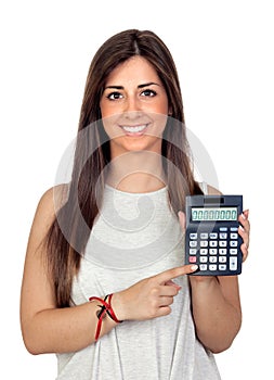 Atractive girl with a calculator