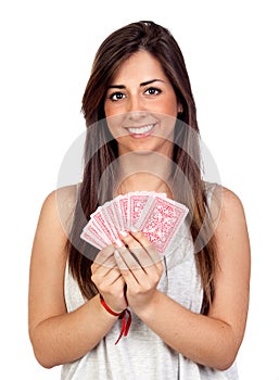 Atractive girl playing cards