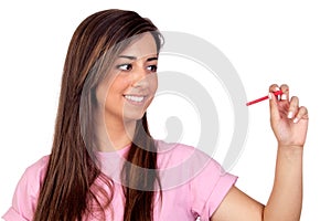 Atractive girl with a red pencil