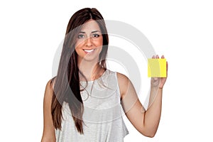 Atractive girl with a yellow post-it