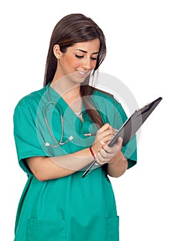 Atractive medical girl with a clipboard