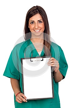 Atractive medical girl with a clipboard