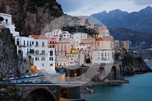 Atrani. City view at night. Campania. Italy