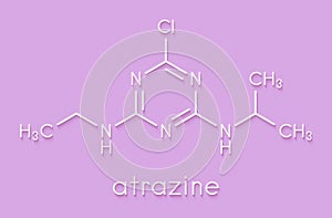 Atrazine broadleaf herbicide molecule. Skeletal formula..