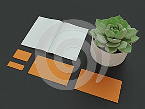 Atributes of web Designer on dark background. Top View. flat Lay. 3D rendering. High resolution.