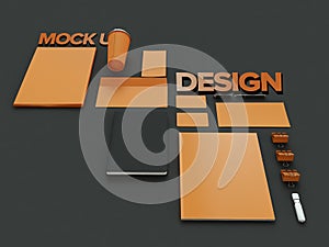 Atributes of web Designer on dark background. Top View. flat Lay. 3D rendering. High resolution.