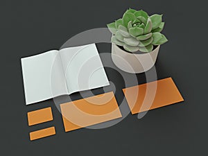 Atributes of web Designer on dark background. Top View. flat Lay. 3D rendering. High resolution.