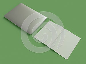 Atributes of web Designer on green background. Top View. flat Lay. 3D rendering. High resolution.