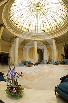 Atrium old hotel lobby with chairs lima peru