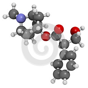 Atropine deadly nightshade (Atropa belladonna) alkaloid molecule. Medicinal drug and poison also found in Jimson weed (Datura