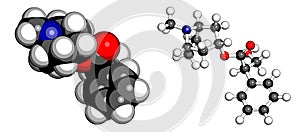 Atropine deadly nightshade (Atropa belladonna) alkaloid molecule. Medicinal drug and poison also found in Jimson weed (Datura photo