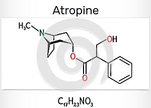 Atropine drug molecule. It is plant alkaloid. Structural chemical formula