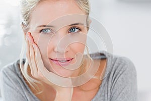 Atrractive blonde woman thinking