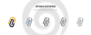 Attach rotated icon in different style vector illustration. two colored and black attach rotated vector icons designed in filled,