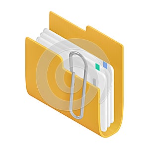 Attached Documents Folder Icon with Clipping Path, 3d rendering
