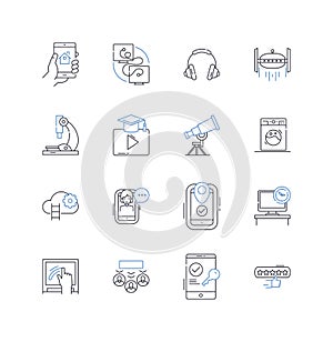 Attachments line icons collection. Clasps, Adherents, Couplers, Linkages, Fastenings, Buckles, Connectors vector and photo