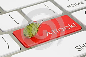 Attack! concept, on the computer keyboard. 3D rendering