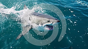 Attack great white shark. Great white shark with open mouth. Watch out sharks attack. AI Generative