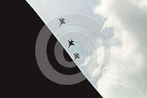 Attack! Military jets on the sky