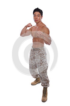 Attacking stance Muscular Marine in Uniform