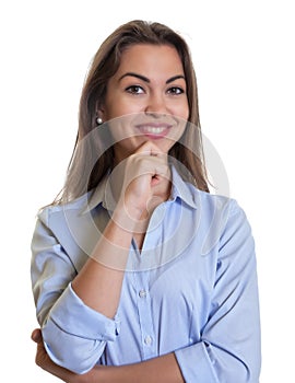 Attactive businesswoman with long dark hair