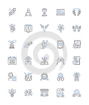 Attainment line icons collection. Achievement, Accomplishment, Success, Fulfillment, Completion, Mastery, Ascendancy