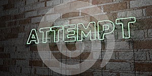 ATTEMPT - Glowing Neon Sign on stonework wall - 3D rendered royalty free stock illustration