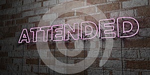 ATTENDED - Glowing Neon Sign on stonework wall - 3D rendered royalty free stock illustration photo