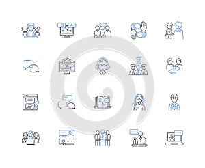 Attendees line icons collection. Participants, Guests, Delegates, Visitors, Attendees, Observers, Members vector and