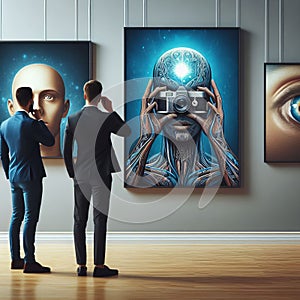 Attending an art exhibit Appreciating and admiring creative w photo