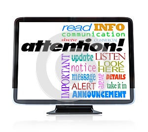 Attention Alert Announcement Words on HDTV Television