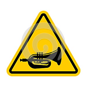 Attention beep Trumpet isolated. Caution hooter. Yellow triangle road sign photo