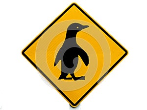 Attention Blue Penguin Crossing Road Sign