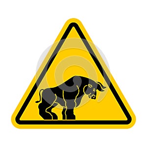 Attention bull. Caution Buffalo. Yellow road sign Danger