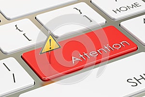 Attention button, on the computer keyboard. 3D rendering