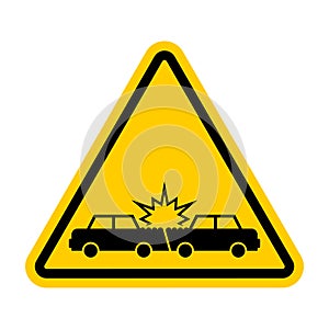 Attention Car crash. Caution Accident cars. Transportation wreck