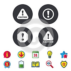 Attention caution signs. Hazard warning icons.