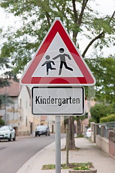 Attention children roadsign kindergarten, primary school