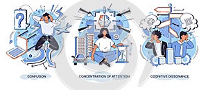 Attention concentration, cognitive dissonance, confusion icon. Concept of mind focus and mindfulness