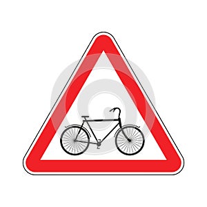 Attention cyclist. bicycle on red triangle. Road sign Caution bi