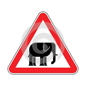 Attention Elephant. Caution African animal. Red road sign Danger