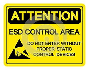 Attention ESD Control Area Do Not Enter Witout Proper Static Control Devices Symbol Sign, Vector Illustration, Isolated On White photo
