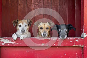 Attention-grabbing Banner with three hungry dogs. Generate Ai