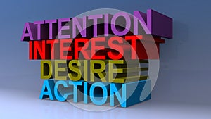 Attention interest desire action on blue