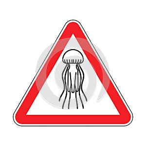 Attention Jellyfish. Caution red road sign Marine animal. Vector